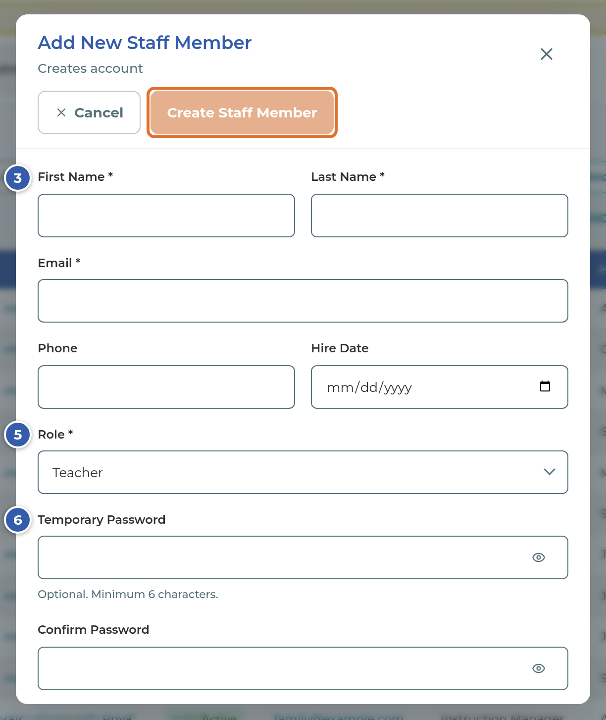 The Add New Staff Member form