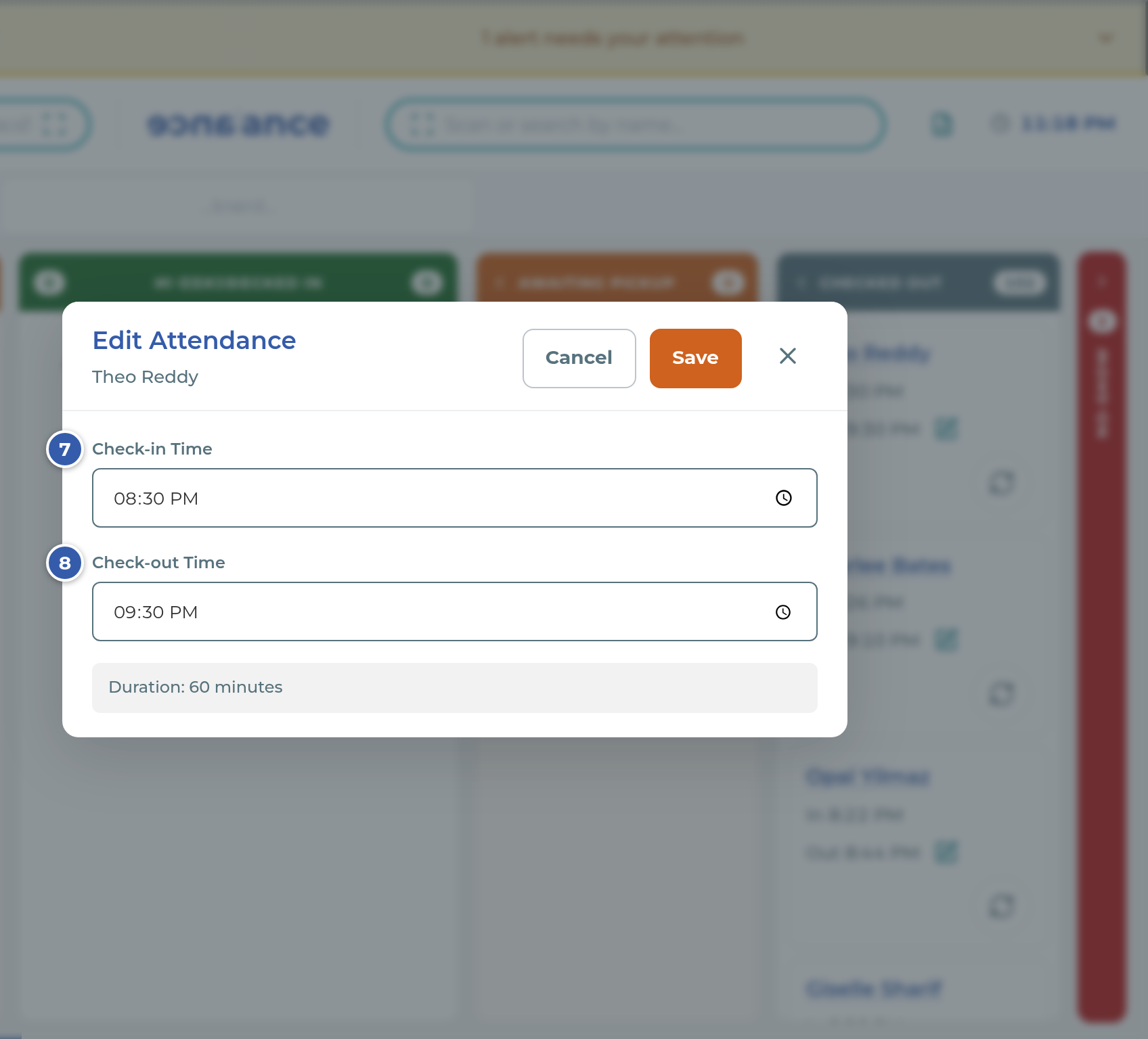 The Edit Attendance window