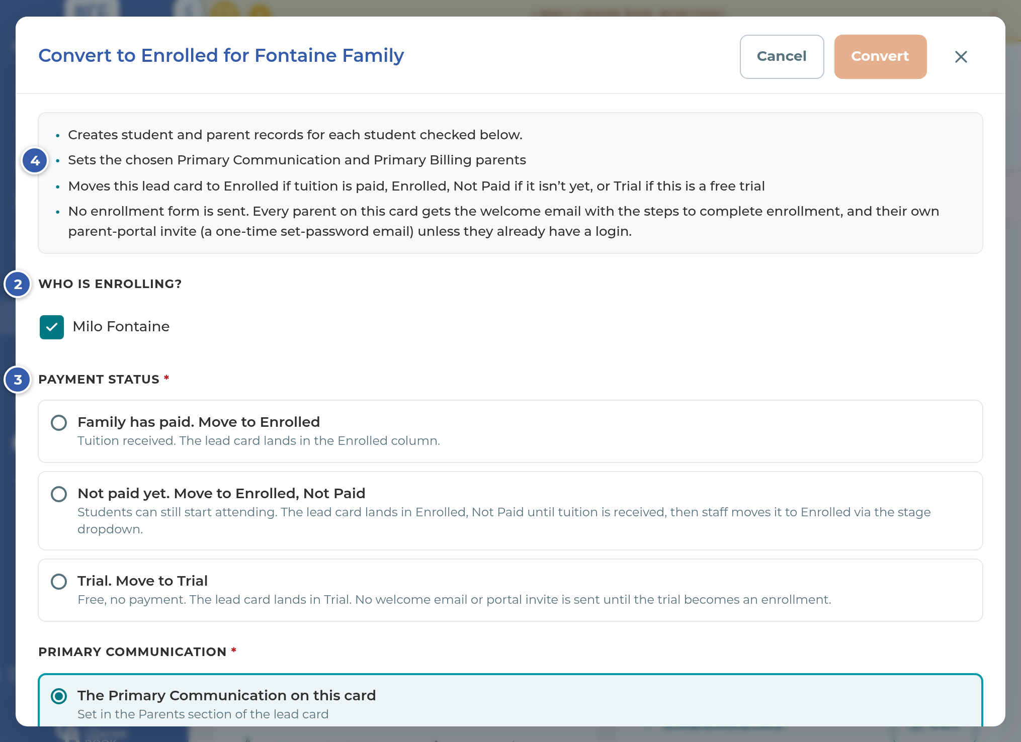 The Convert to Enrolled window