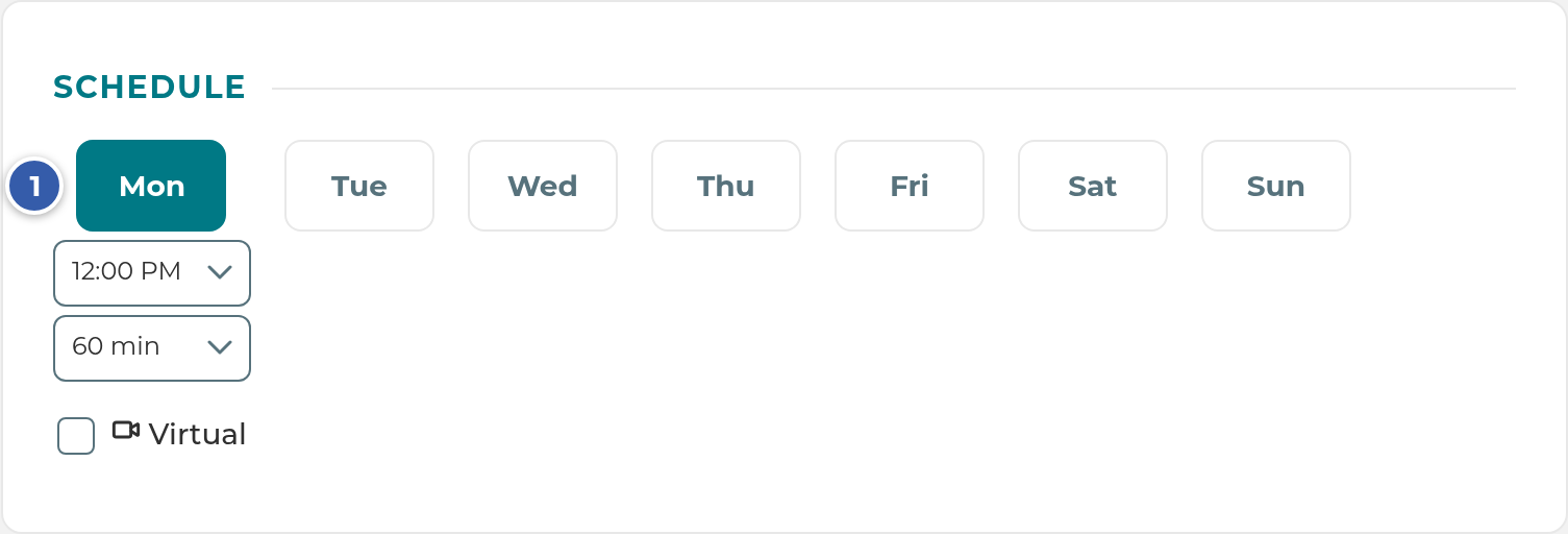 The Schedule editor, with a day turned on